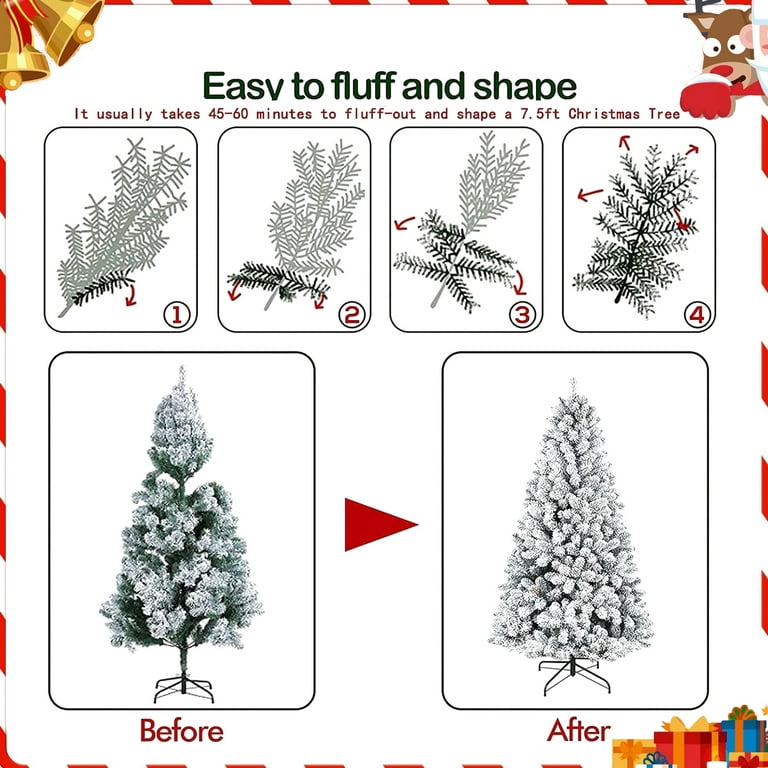 SUGIFT 6ft White Artificial Frosted Christmas Tree, Premium Holiday Pine  Branches, Foldable Metal Base w/ 1000 Tips 250 Warm-White, Christmas Decor  