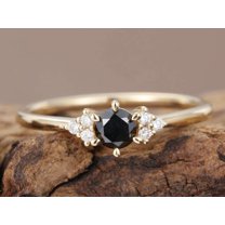 vylahjewellery 14K Yellow Gold Round Shape Black Diamond Anniversary Rings Wedding Custommade Jewelry Ring Elegent Engagement Rings for Women