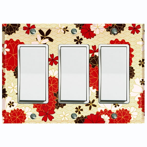 Metal Light Switch Plate Cover Japanese Flower Pattern Tan Wallpaper FLW041