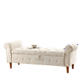 thumbnail image 6 of 62'' Storage Ottoman Bench, Linen Upholstered Entryway Bench with Flip Top & Rolled Arm Design, End of Bed Tufted Button Window Bench for Bedroom, Living Room, Foyer, Beige, 6 of 7