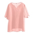 thumbnail image 5 of Icvfdpl Women'S Cotton Linen V Neck Embroidered Top Retro Blouse Loose Fit Plus Size Summer Short Sleeve T Shirt, 5 of 5