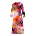 thumbnail image 5 of Qiopertar Robe Décontractée pour Femmes, Élégante, Imprimée, à Lacets, Boutonnée, Manches 3/4, Col Rabattu, en Solde à Moins de 5$, Offres d'Accès Anticipé, 5 of 5