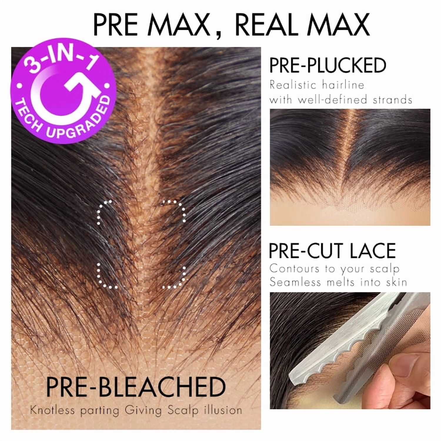 LUVME 10" PreMax Wigs, Super Natural Hairline, Silky Straight Glueless 13x4 Frontal Lace Wig Human Hair Pre Cut Lace
