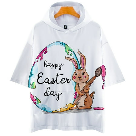 

Lastesso Easter Day Casual Loose Large Size with Hood Print short-sleeved Women 2023 Fuuny Teen Girls Gift Clothes