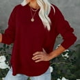 thumbnail image 3 of Women Cotton Sweatshirts Casual Loose Crewneck Long Sleeve Pullover Sweatshirt Comfy Lightweight Fall Winter Side Split Tops, 3 of 5