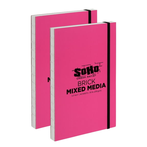 SoHo Urban Artist Brick Sketchbook Journals for Sketching, Drawing, Colored Pencils, Graphite, and more - Mixed Media 5.5"x8.5" (200 GSM, 40 Sheets) - 2 Pack