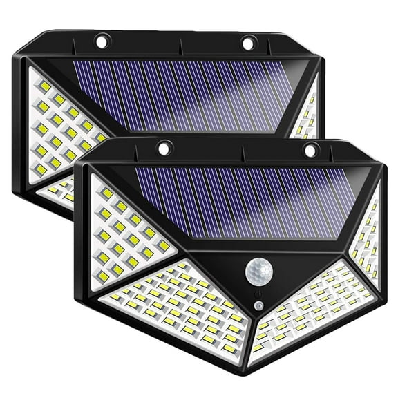 Solar Lights Motion Sensor 100 Led Smart Brightness Control Waterproof IP65 Wireless Lights for Garden Fence Patio Garage Front Door 2 Pack