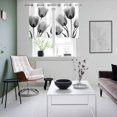 thumbnail image 4 of Black White Tulip Kitchen Curtains Small Short 39 Inch Length, Spring Greyscale Leaf Flower Plant Grommet Top Bedroom Living Room Curtains, Light Filtering Cafe Curtain Drapes 2 Panels Set 55''x39'', 4 of 9