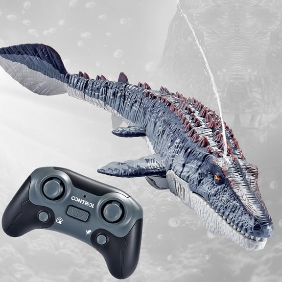 RC Mosasaurus Swimming Toy for Kids, RC Boat , Waterproof Remote Control Dinosaur with Spray Water, Dual Motors, Realistic Moving Tail