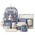 thumbnail image 1 of Mochila Mujer 5 unids/set mochila de mujer mochilas de viaje de nailon con alfileres colgantes de felpa (azul), 1 of 2
