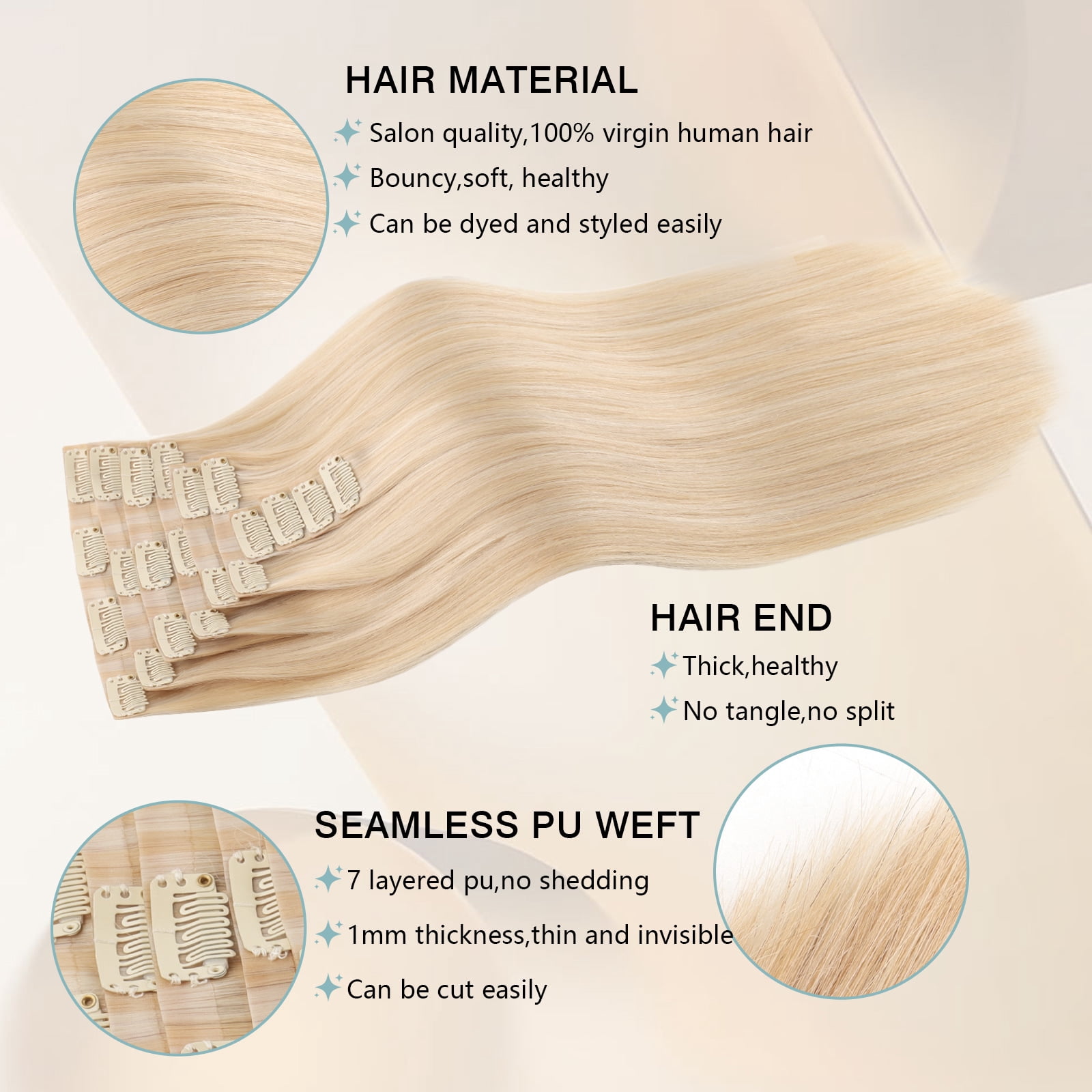PU Clip In Hair Extensions P18/613# 240g 22inch