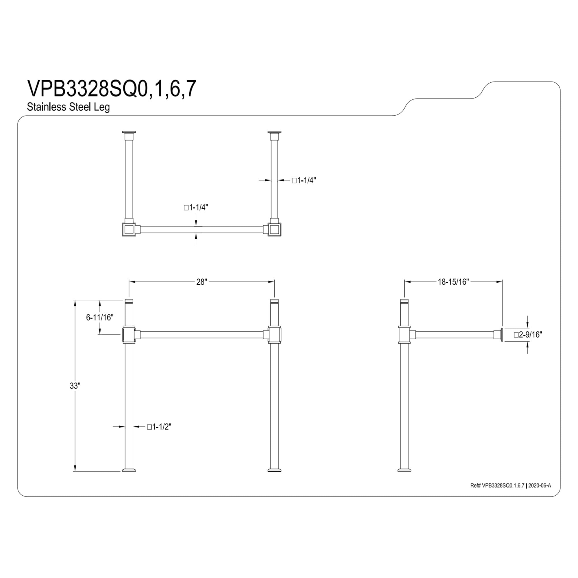 Kingston Brass VPB3328SQ1 Stainless Steel Wall Mount Console Sink Legs, Polished Chrome