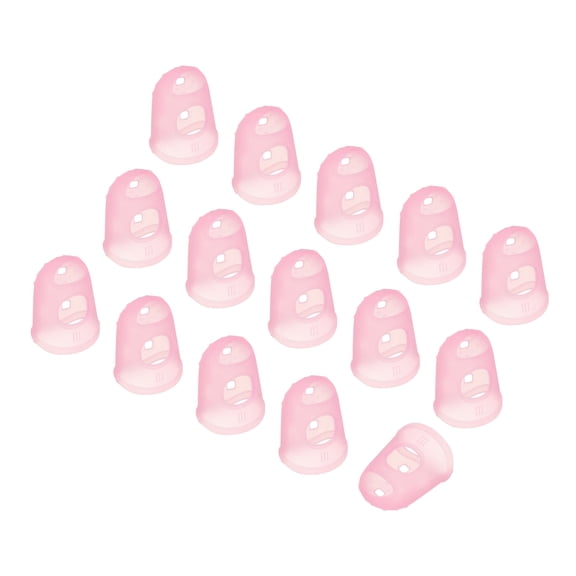 Uxcell Pink Silicone Finger Protectors Gloves Breathable Reusable Fingertip Caps with Air Holes L 15 Pcs