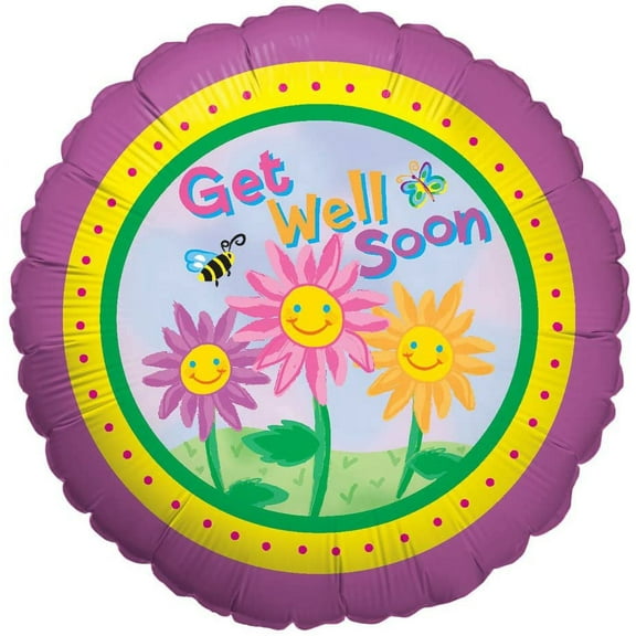 Betallic Happy Flowers Get Well Foil Flat Balloon, 18", Multicolor