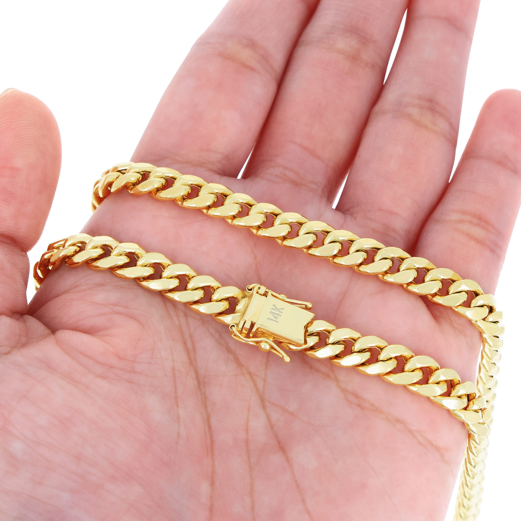 Nuragold 14k Real Yellow Gold Miami Cuban Lightweight Link 6.7mm Chain Necklace (16"-30") Italian Jewelry for Men & Women