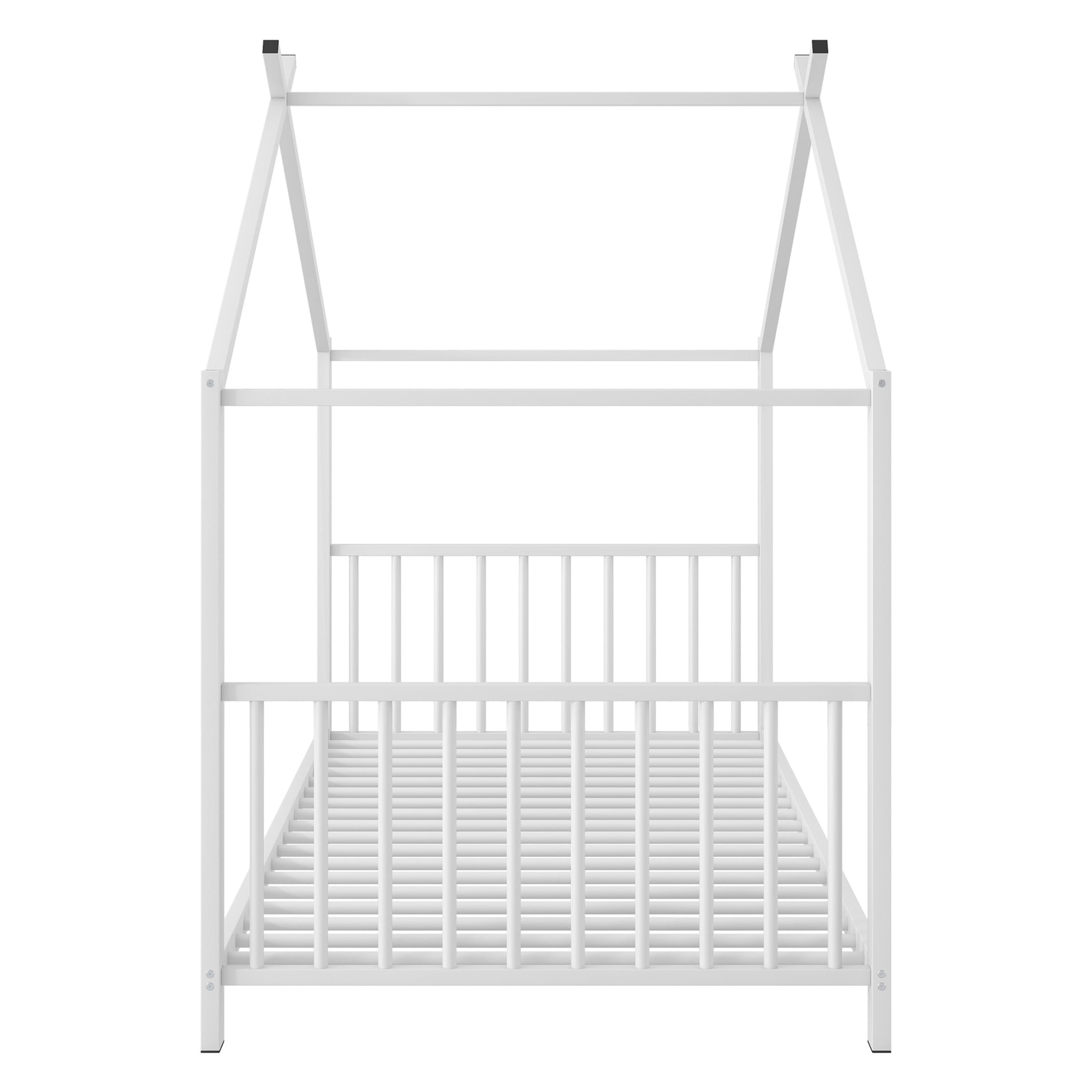 Noble House Ella Twin Metal House Bed, Modern Minimalist Playhouse Bed Frame with Wood Slats, for Kids, White