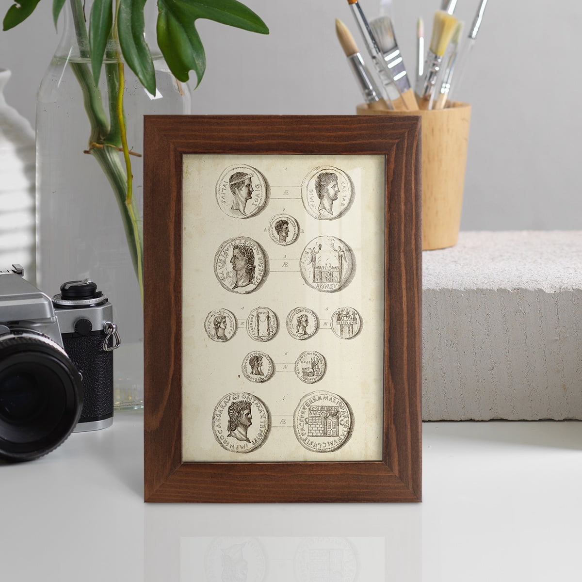 Antique Roman Coins I -Framed Print w/glass-Chestnut