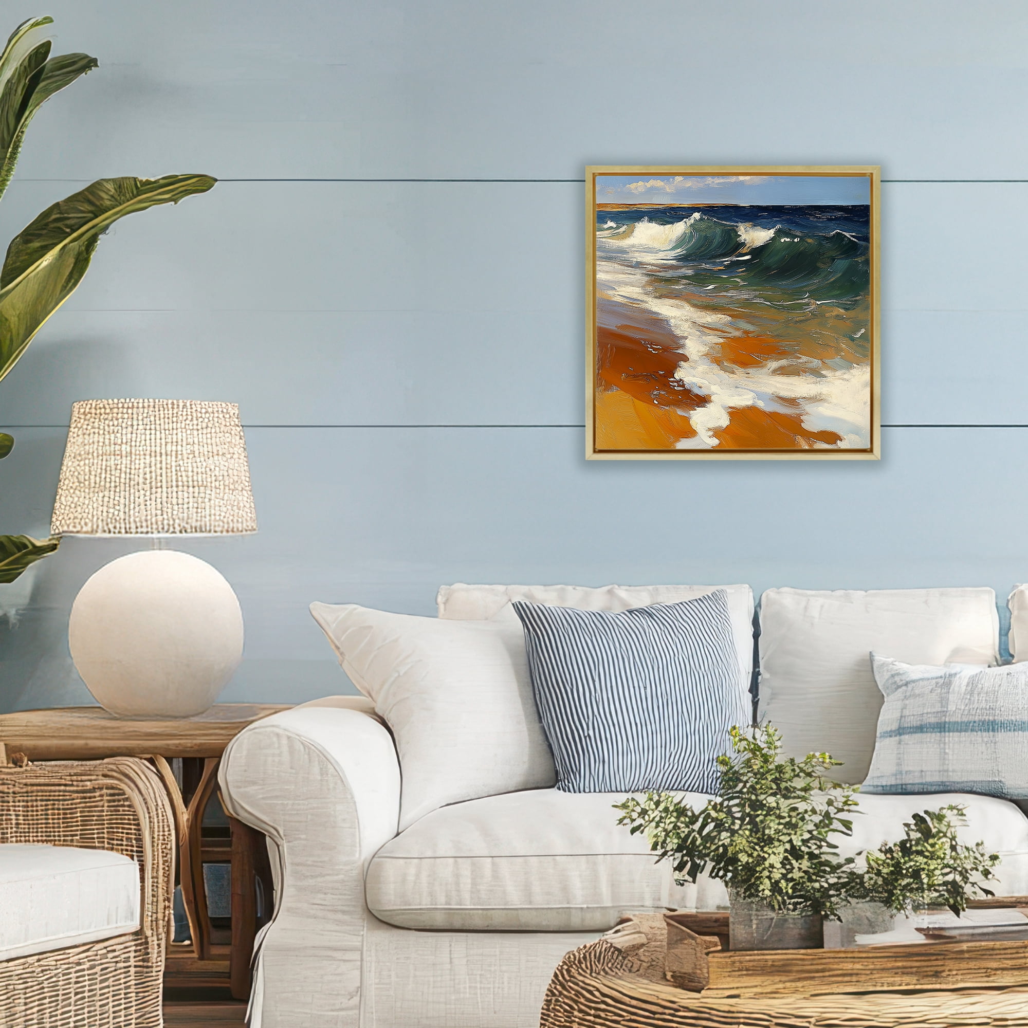Stupell Industries Glassy Ocean Waves Break Gold Framed Floater Canvas Wall Art, design by Walker Noble