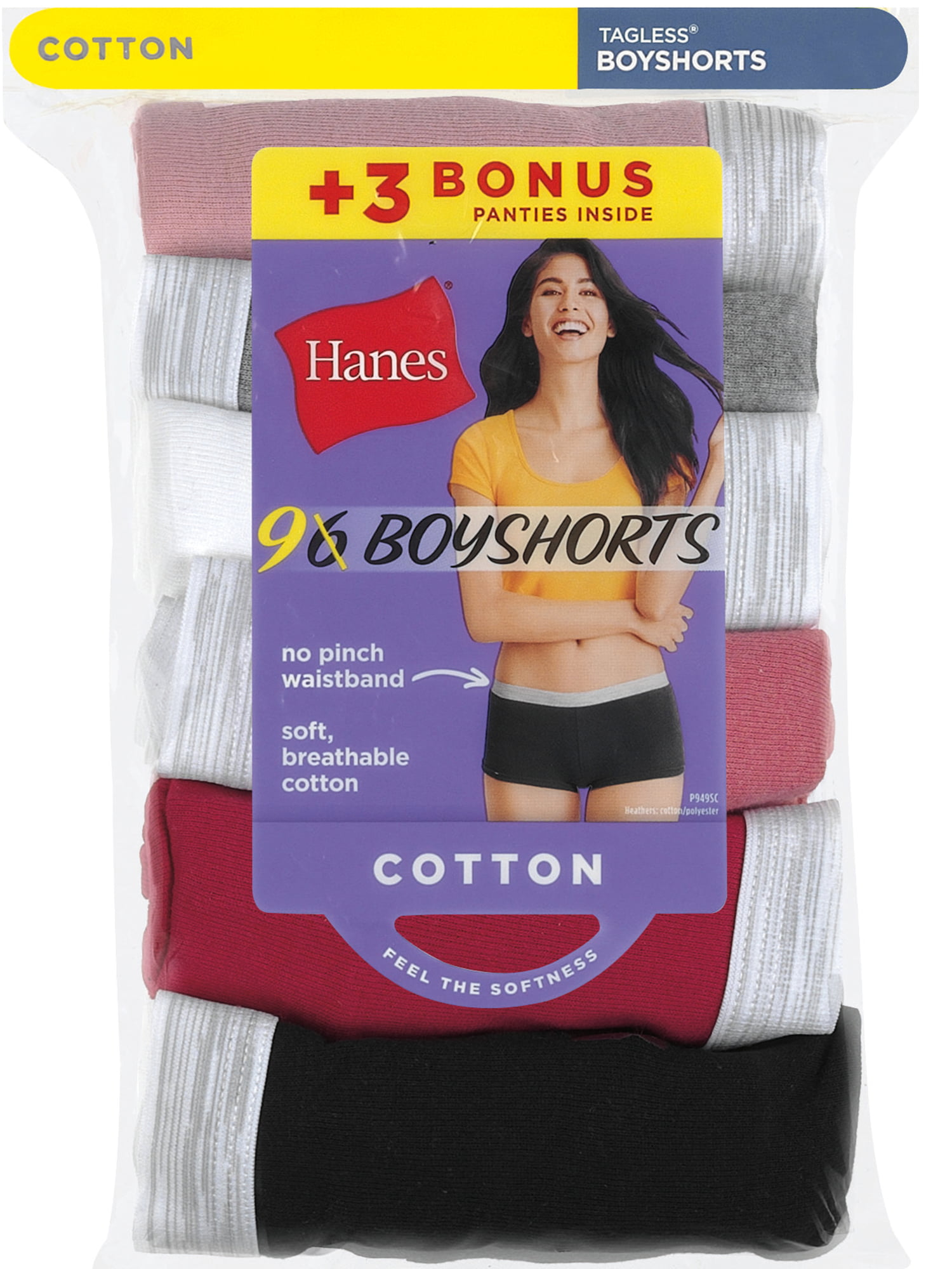 Hanes Women's Super Value Bonus Cool Comfort Sporty Cotton Boyshort  Underwear, 6+3 Bonus Pack