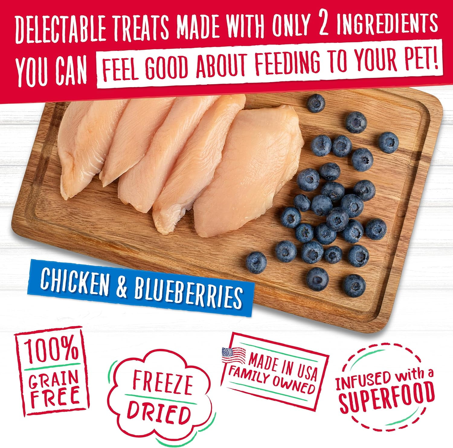 Charlee Bear Grain Free Meaty Bites Freeze Dried Dog Treats with Probiotics, Puppy Training Snacks, Soft Dog Bites Chicken with Blueberries, 2.5 oz Bags (2), Made USA