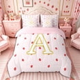 thumbnail image 3 of Meiyoeat Cute Gold Letter A Twin Bedding 7-Piece for Girls, Strawberry Stripe Print Bedding Comforter Set, Pink Red,Pink Reversible, 3 of 6