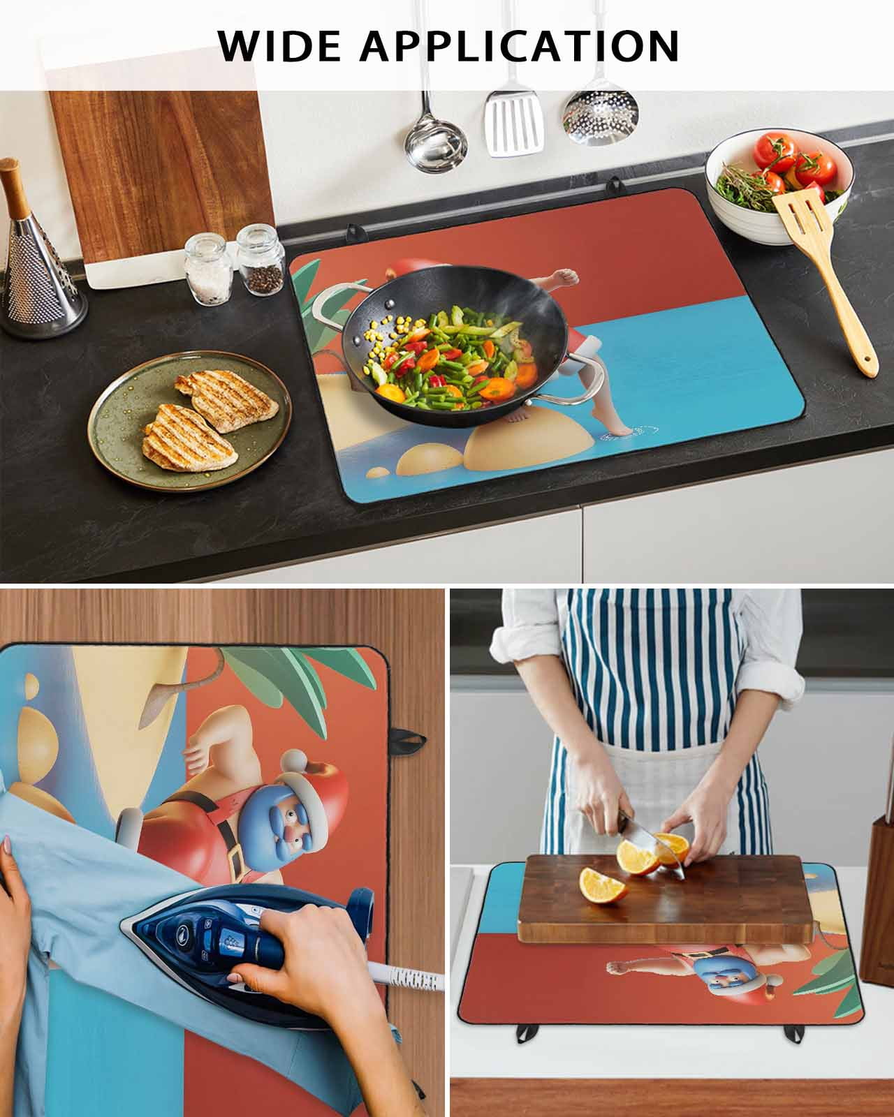 Large Induction Cooktop Protector Mat Christmas Stove Top Covers for Electric Stove, Cartoon Santa Claus Ocean Beach Plants Decorative Stove Burner Cover Mats, Glass Top Stove Cover