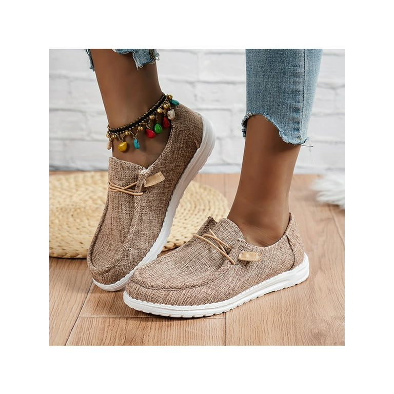 Woobling Womens Slip On Canvas Loafers, Comfortable Casual