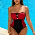 thumbnail image 2 of Rvasteizo Womens OnePiece Bikini Set Solid Color Cut Out Back Swimsuit, 2 of 5