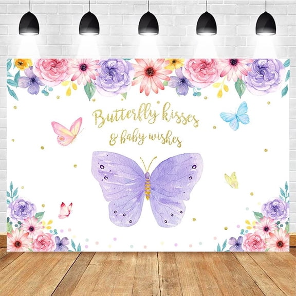 Butterfly Birthday Background Watercolor Floral Photography Backdrop Baby Shower Decoration