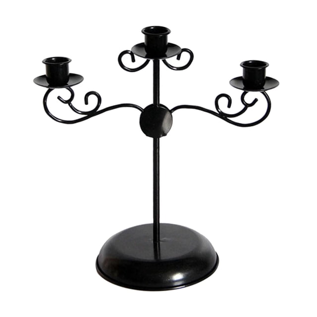 Portavelas de 3 Cabezas, Candelabro de Adorno, Soporte de Pilar Negro,
