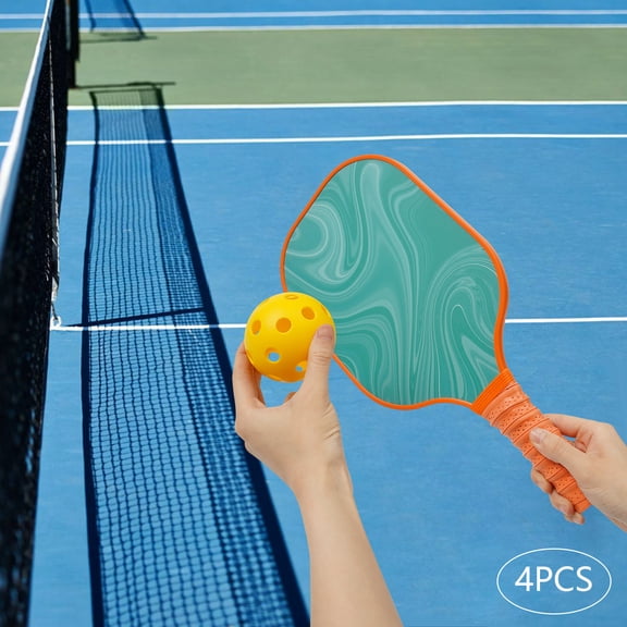 Fiberglass Pickleball Paddle Set, 4 Paddles, 2 Indoor and 2 Outdoor Balls, Ergonomic Design with Rounded Corners for Safe and Fun Play for All Ages