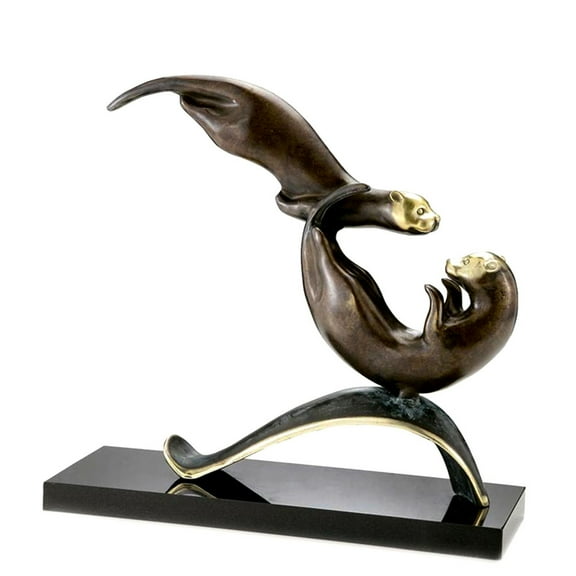 SPI Brass and Marble Balancing Act Otters Statue