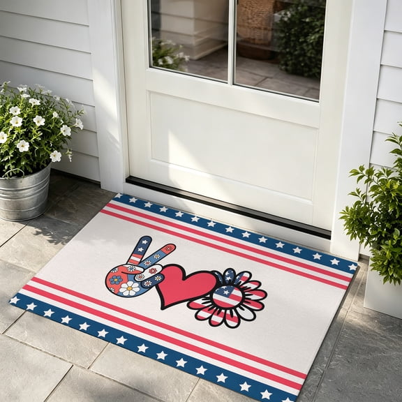 Door Mat 16x24in Modern -art Absorbent Non-Slip Washable Doormat Peace Love Dirt Trapping Low Profile Entryway Rug, Indoor Outdoor Welcome Mat for Home Entrance