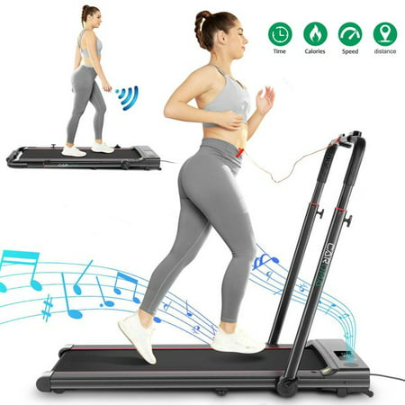Caroma 2.25 HP 2 in 1 Folding Treadmill with APP Bluetooth Speaker Remote Control, Under Desk Electric Motorized Treadmill for Home Gym, Max 7.5MPH Running Walking Machine, LED Display Phone Holder