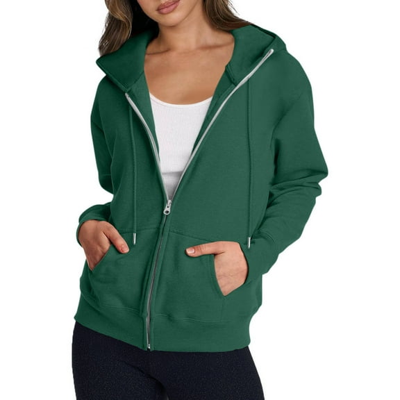 Qwertyu Women's Oversized Zip Up Hoodie Lightweight Thin Long Sleeve Hooded Sweatshirt with Pockets Army Green 3XL