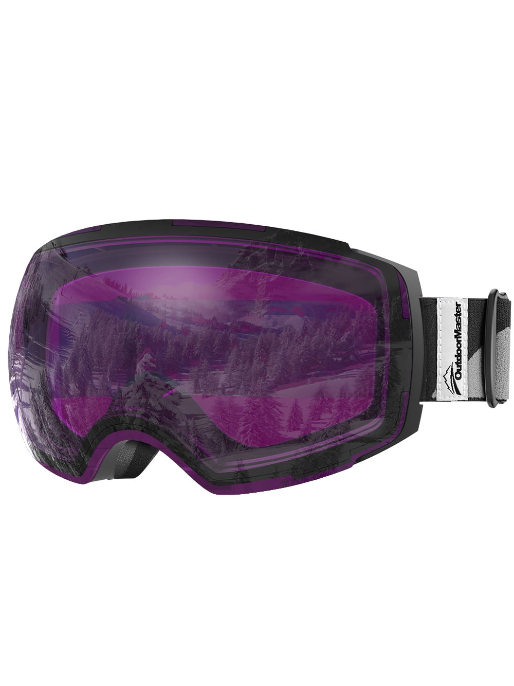 OutdoorMaster Ski Goggles PRO Frameless, Black Purple Lens Silver VLT