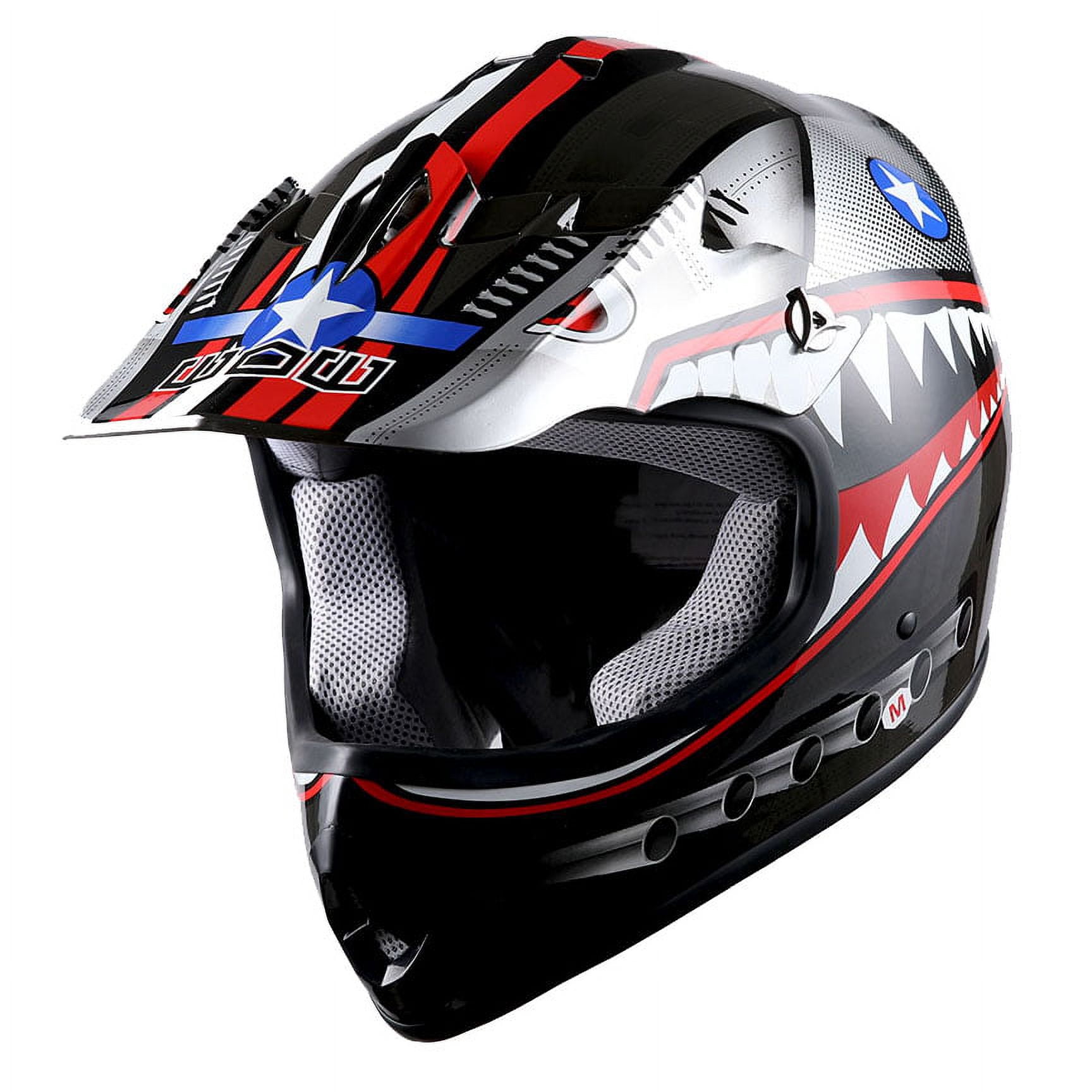 1Storm Youth Motocross Helmet Kids Motorcycle Bike Helmet HBOY Shark Black + Goggles + MG Youth Black Glove Bundle