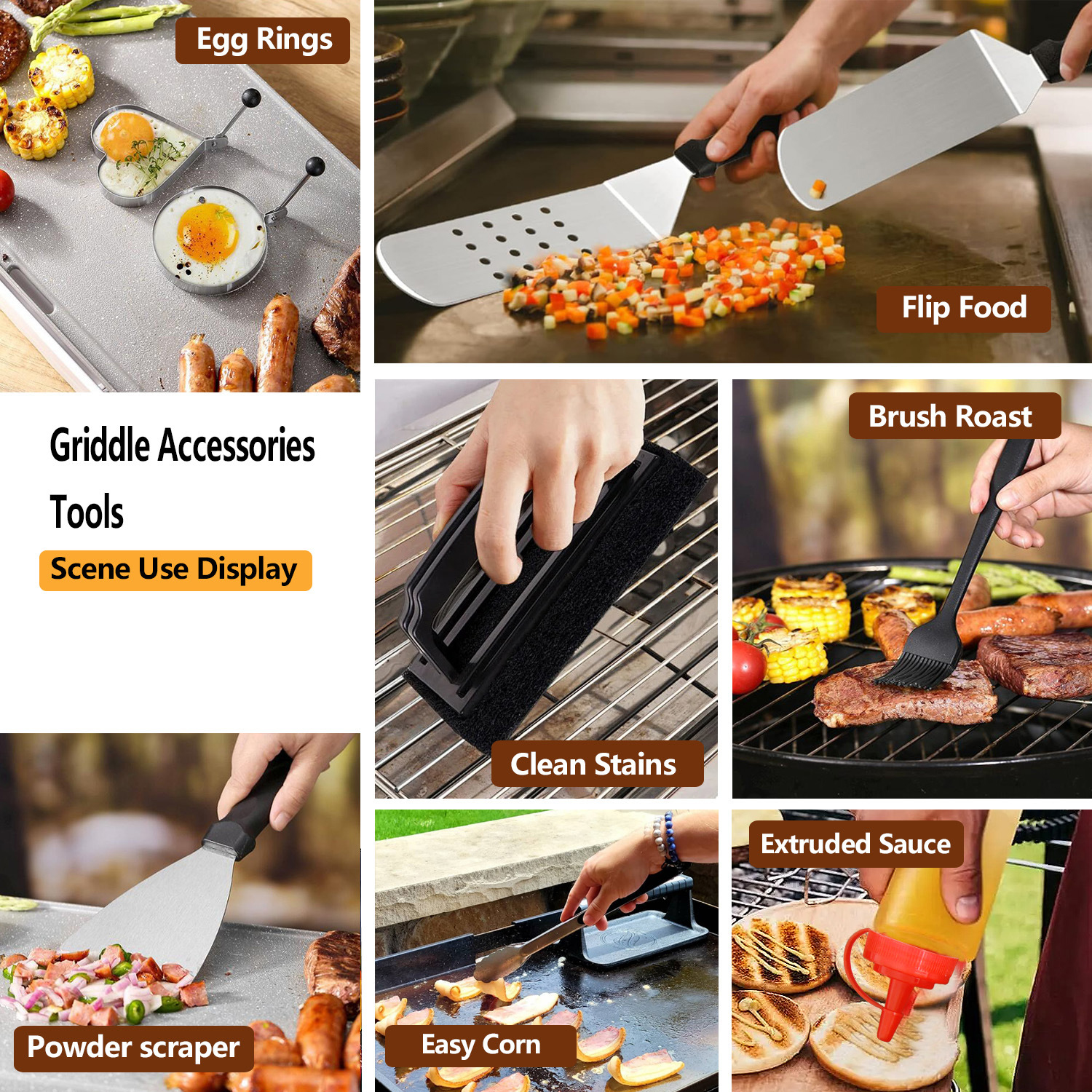 13 PCS Griddle Accessories Kit, Flat Top Grill Accessories Set for Blackstone and Camp Chef, Professional Grill Spatula Set with Melting Dome, Burger Press for Outdoor BBQ Cooking