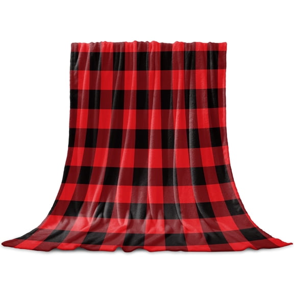 Red Black Buffalo Plaid Throw Blanket for Couch, Soft Lightweight Flannel Fleece Blanket, Black Red Checkered Microfiber Plush All Season Decorative Blankets Gifts for Sofa Office Lap 30"x40"