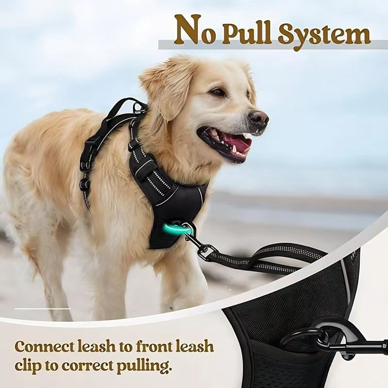 No-pull shockproof dog vest with reflective strip, made of comfortable nylon material, suitable for agility training and nighttime walks. Comes with harness and leash set