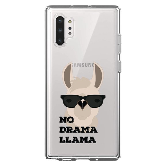 DistinctInk Clear Shockproof Hybrid Case for Galaxy Note 10 PLUS (6.8" Screen) - TPU Bumper Acrylic Back Tempered Glass Screen Protector - No Drama Llama Cartoon