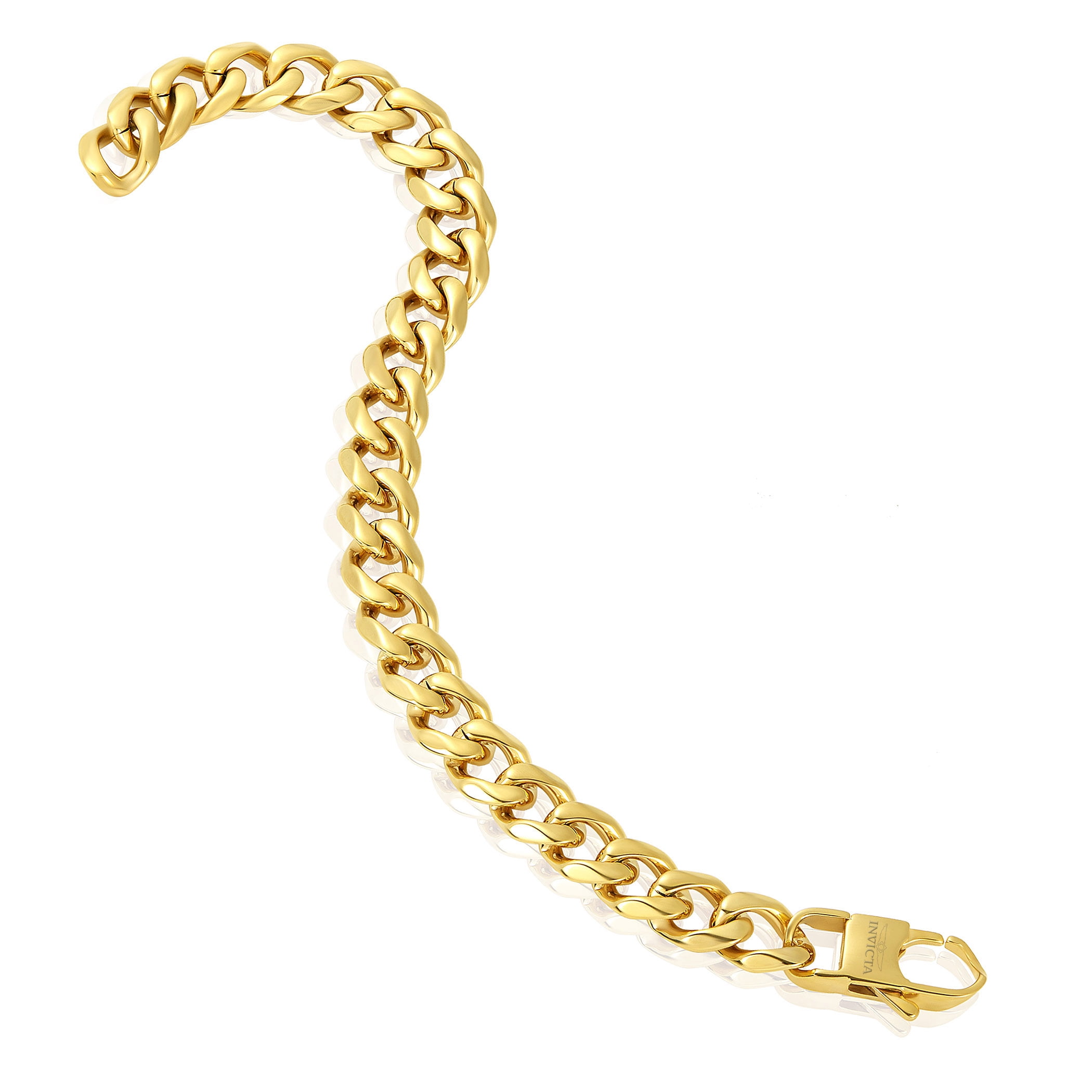 Invicta Jewelry Men's Curb Chain Gold Plated Steel Bracelet (11mm) - 9"