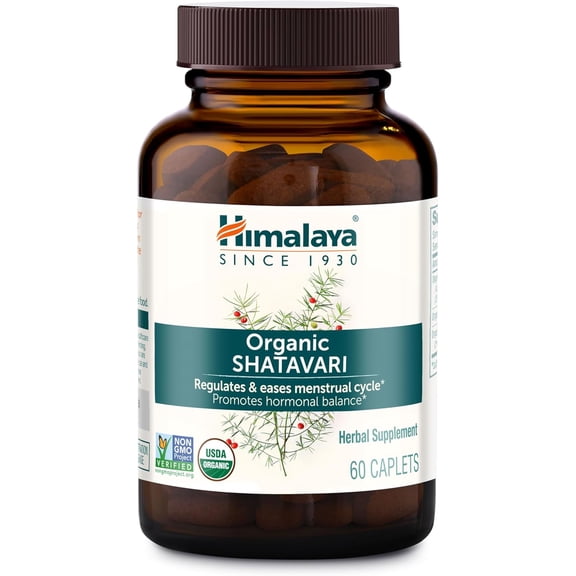 Himalaya Organic Shatavari for Menstrual and PMS Support, 1300 mg, 60 Caplets