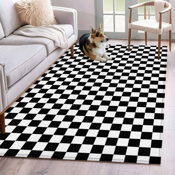 Black White Plaid Area Rug 3x5 Washable Rug Non Slip Modern Buffalo Check Gingham Art Large Area Rug Indoor Floor Carpet for Entryway Bedroom Kitchen Living Room Home Office Dining Room Nursery