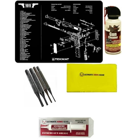 Extreme Pc - Gunsmith Cleaning Work Tool Gun Mat For 1911 Pistol + Pro Gun Cleaner Lubricant Protector Spray Field Can + Gun Care Cloth + 4 pc Steel Punch Tool Takedown Disassembly Set Kit + Extreme Gun Grease