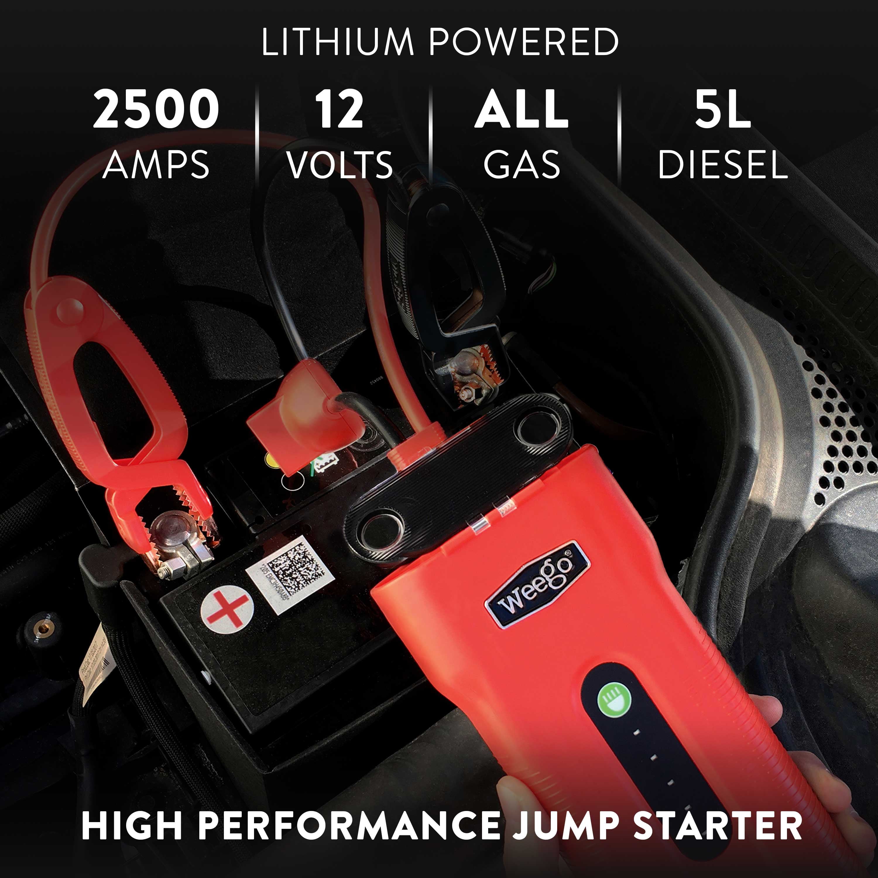 Weego 70 Portable 12V Lithium Jump Starter, 2500 Peak Amp, 700A Cranking, USB Fast Charging
