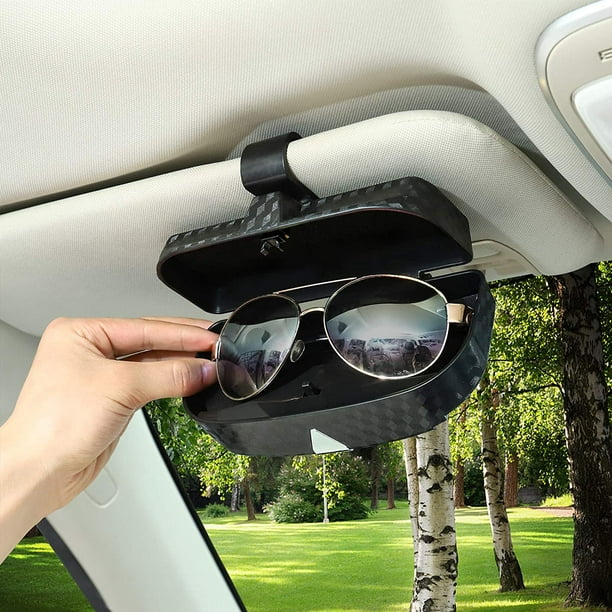 HTAIGUO Sunglasses Holder for Car Sun Visor, Universal Vehicle Glasses Case  with Double Card Clamp, Auto Eyeglasses Organizer Protective Box Car  Interior Accessories for Cars, SUV 