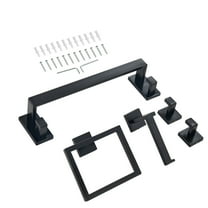 KFFKFF Matte Black Bathroom Hardware Set, 5-Piece Bathroom Accessories Kit, Stainless Steel 16-inch Towel Bar, Towel Rack, 2 Robe Hooks, Toilet Paper Holder for Bathroom, Wall Installation