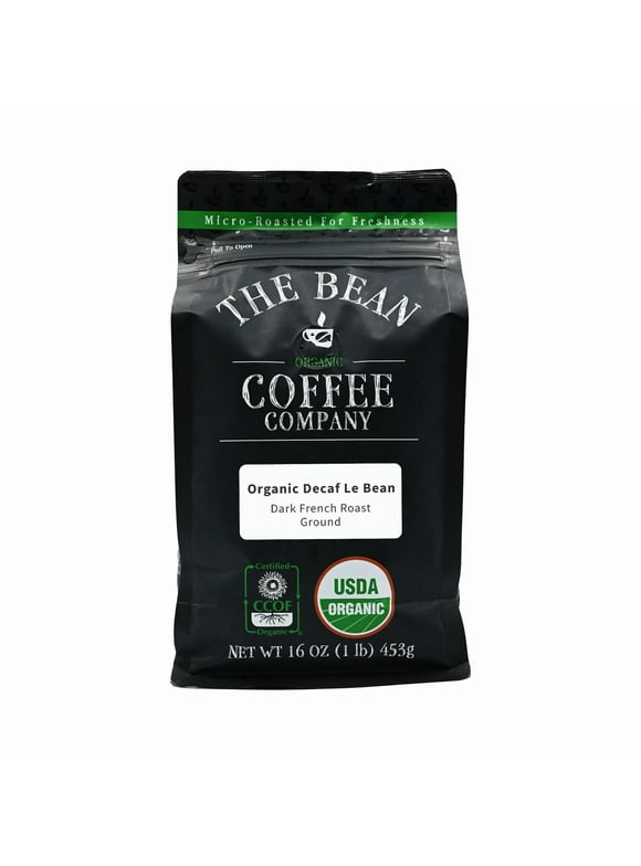 The Bean Organic Coffee Company Water Processed DECAF Le Bean, Dark French Roast, Ground Coffee, 16-Ounce Bag
