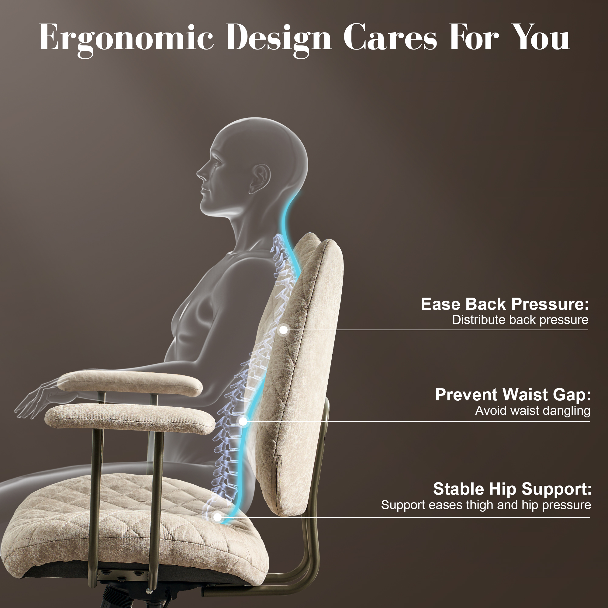 XIZZI Ergonomic Office Chair, Comfy Desk Chairs w/ 3.15" Adjustable Height, 30° Tilt & 360° Swivel, Ideal for Home & Office Workspaces, White (Suede Leather)